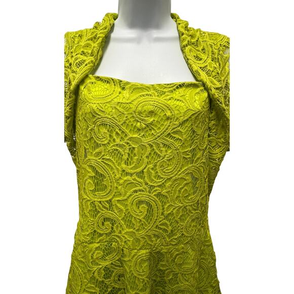 Ashley Stewart Lime Lace Dress & Shrug Set 90s Y2K Party Boho Size 10/12 - Picture 2 of 4